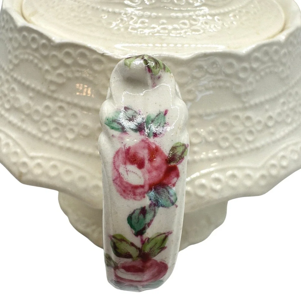 Spode Jewel Copeland England Sugar‎ Bowl Footed Rose Floral Lid Antique